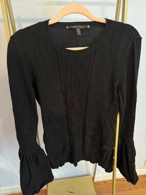 BCBGMaxAzria Black Cable-Trim Bell Sleeve Sweater